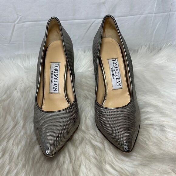 Tori Soudan Collection Gold Textured Heels Sz 40/US 9 - Picture 2 of 7